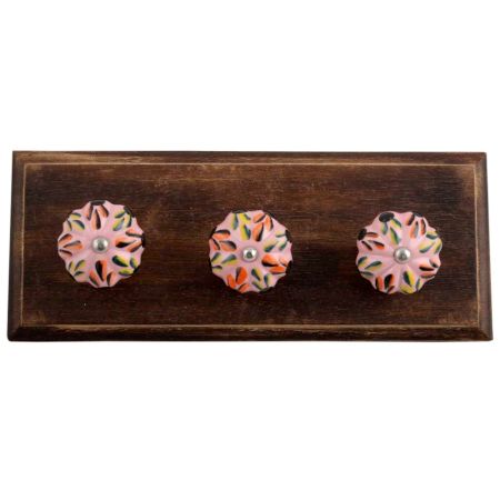 Mixed Color Leaf Ceramic Melon Wooden Hooks